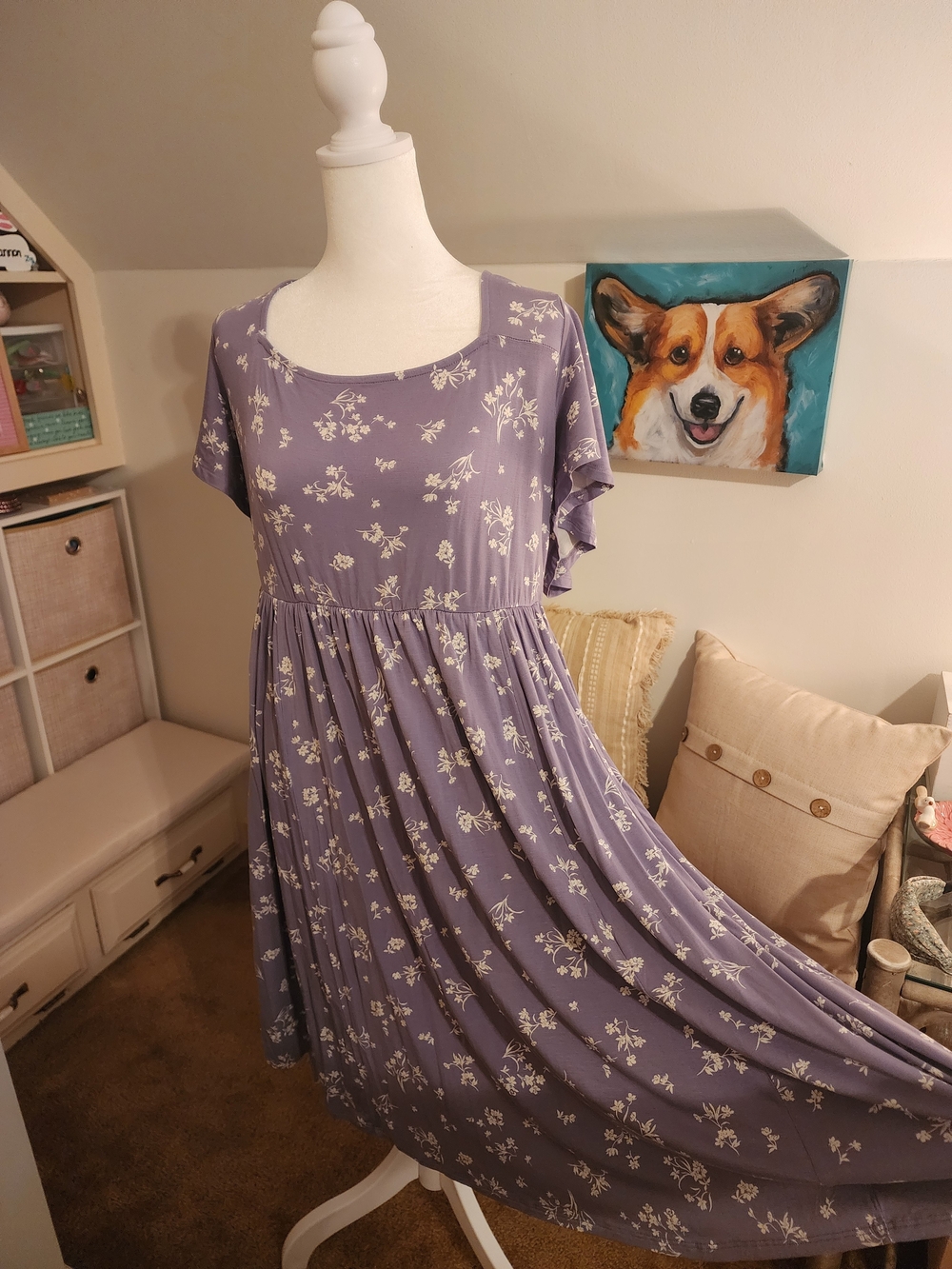 Torrid Lavender Floral Square-Neck Flutter-Sleeve Midi Dress - Picture 7 of 12